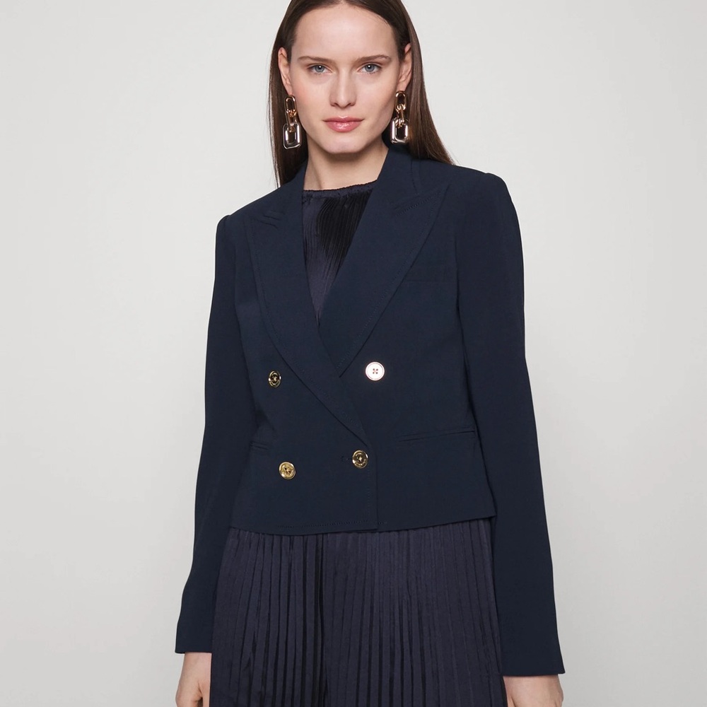 Michael Kors Blue Cropped Blazer with Structured Shoulders